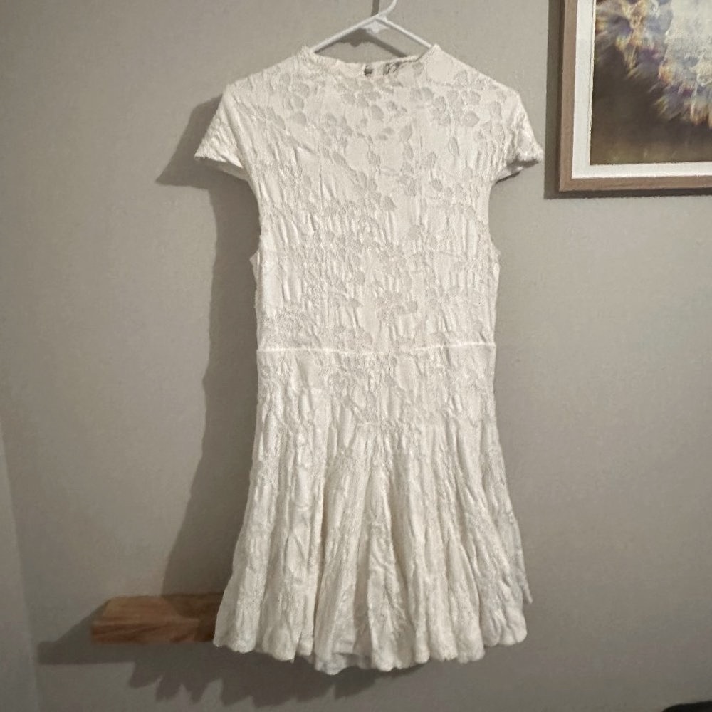 Free People White Floral Textured Mockneck Dress